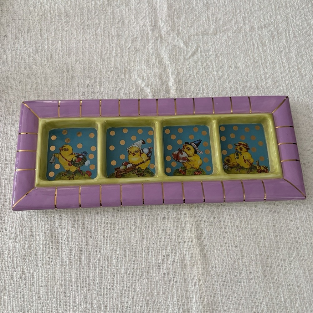 Dept 56 4 Section Tray Easter Spring‎ Chicks Ducks Purple Gold Hosting Brunch